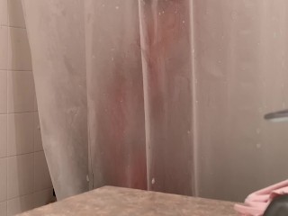 Sweaty Asian teen Shaving legs in the shower after Gym - REAL SPYCAM part 1