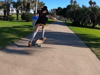 Teaser - Learning to longboard, flashed my bare ass in a mini skirt!